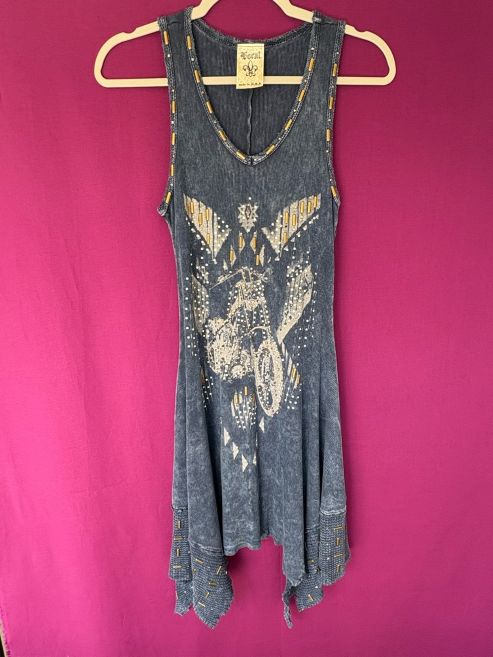 Vocal Y2K Studded Motorcycle Tank Dress Blue Asymmetrical Hem Small - Picture 3 of 8